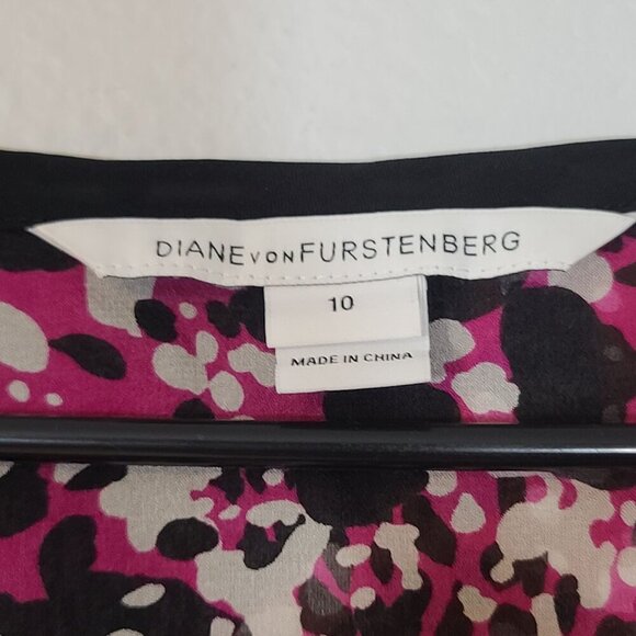 Diane Von Furrstenberg Lorelai Print Chieff In Cheetah Splash Pink Blouse 10 - Picture 5 of 11
